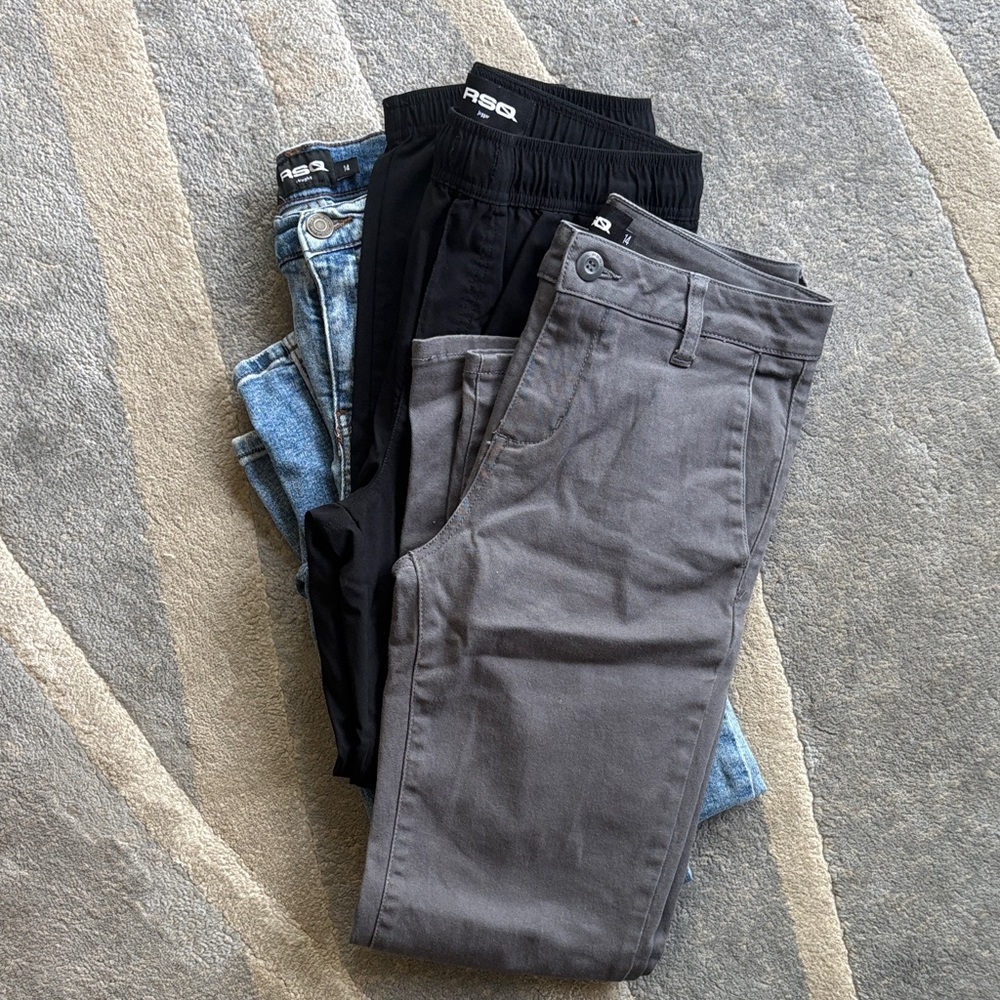 THREE bundle - like new, RSQ Kids Gray, Black, and Blue Jeans Trio (size 14/L)
